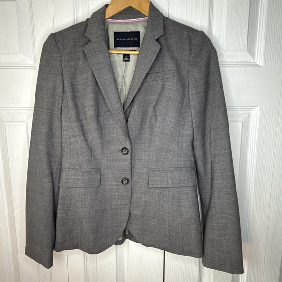 Banana Republic Women's Blazer 2 Gray Long Sleeve Two Button Wool Stretch Lined - Picture 1 of 9